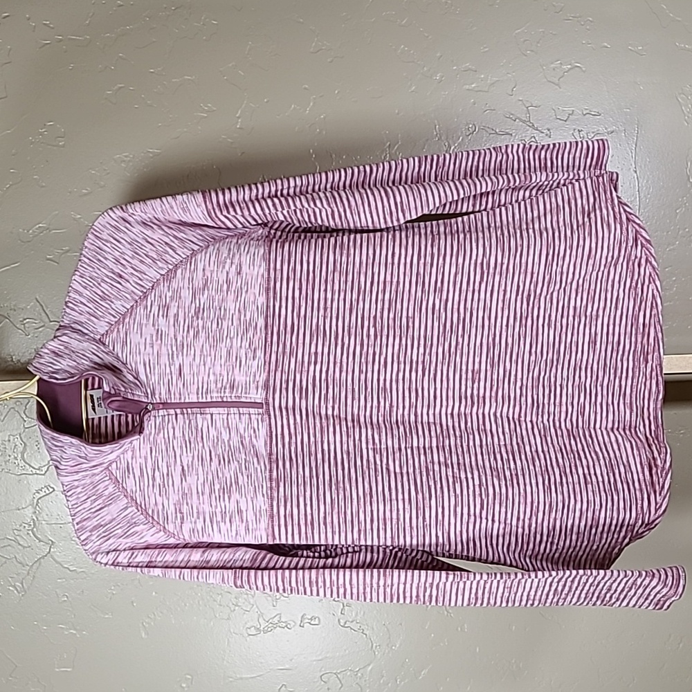 Avia Women's Pink Striped Quarter-Zip Pullover Sweatshirt XL(16-18)